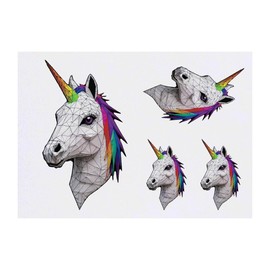 4 x 'Geometric Unicorn' Temporary Tattoos - Water Resistant, Skin-Safe, Non-Toxic Transfers, Mixed Sizes (TO00071986)