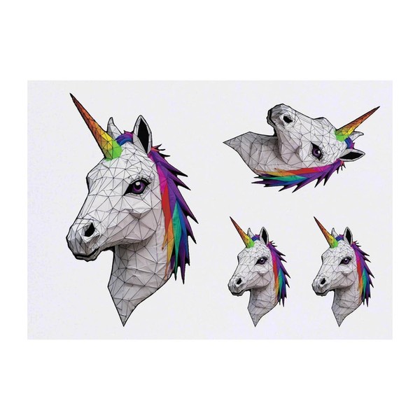 4 x 'Geometric Unicorn' Temporary Tattoos - Water Resistant, Skin-Safe,