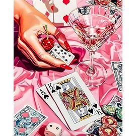 SUHEFAFA Poker Paint by Numbers Adult Paint by Numbers Cocktail DIY Adults, Acrylic Paint Canvas and 3 Brush Kit Gift Home Decoration Without Frame (40 x 50 cm)