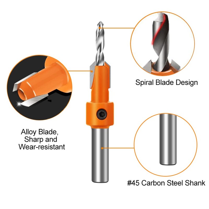 ASNOMY 10Pcs Wood Countersink Drill Bit Set, 5Pcs Countersink Drill