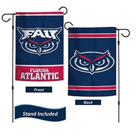 Florida Atlantic Owls Garden Flag Set With Stand, Printed in the USA, 12.5" x 18" College Flag With Three Piece Steel Yard Flag Stand Holder