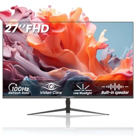 Raywego 27 inch Gaming Monitor 100Hz Computer Monitor Built-in Speakers Full HD 1920 x 1080P with HDMI DP Interface Eye Care Frameless with 3-Side Virtually Borderless Design VESA（100 x 100mm）
