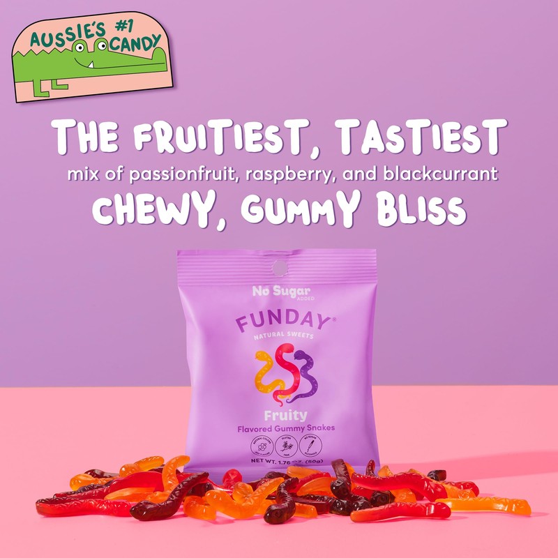 FUNDAY Fruity Gummy Snakes – 12 x 50g Bags –