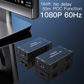 PW-HT202P(POC) HDMI Extender 165ft/50m Lossless Transmission Over Single Cat5e/6 Full HD 1080P Support 3D EDID One Power Supply (UTP+Transmitter and Receiver)