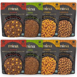 Mina Moroccan Lentils, Chickpeas, White Beans & Harira - Healthy Snacks Variety Pack of 8 (10 oz), Lentils Ready to Eat, Vegan Protein, Gluten-Free Instant Food, Microwave Meals, Non-GMO, Kosher