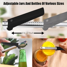 Multi-Function Tin and Can Opener, Effortless Arthritis Jar Opener for Seniors, Easy Grip for Weak Hands, Non-Slip, Stainless Steel, Cans Effortlessly, Bottles, and Opens Jars (2, Black)