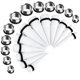 BodyJ4You 24PC Ear Stretching Kit - 00G-20mm Big Gauges - Surgical Steel Single Flare Tunnels Plugs White Acrylic Tapers - Stretchers Weights Expanders Eyelets
