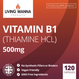 Vitamin B1 Thiamine HCl Capsules | 500mg of B1 Thiamine per Capsule | 120 Vegan Capsules | Living Manna