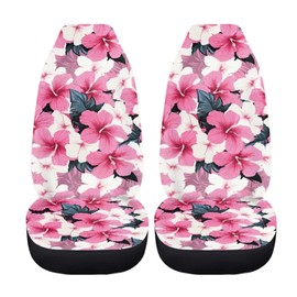Forchrinse Pink Hibiscus Car Seat Covers Set of 2 for Women Auto Accessories Protectors Car Decor Universal Fit for Car Truck SUV