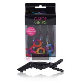 Framar Gator Grips Black Styling Hair Clips - Professional Black Hair Clips with Hair Styling and Sectioning, Rubberized - Wide Teeth & Durable for Hair Salon – 4 Pack