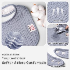 Bearmoss Muslin Baby Drooling Bibs 8 Pack, 100% Cotton Square Adjustable Bandana Bibs for Baby Girls Boys Teething Drool (Mint Iceberg)