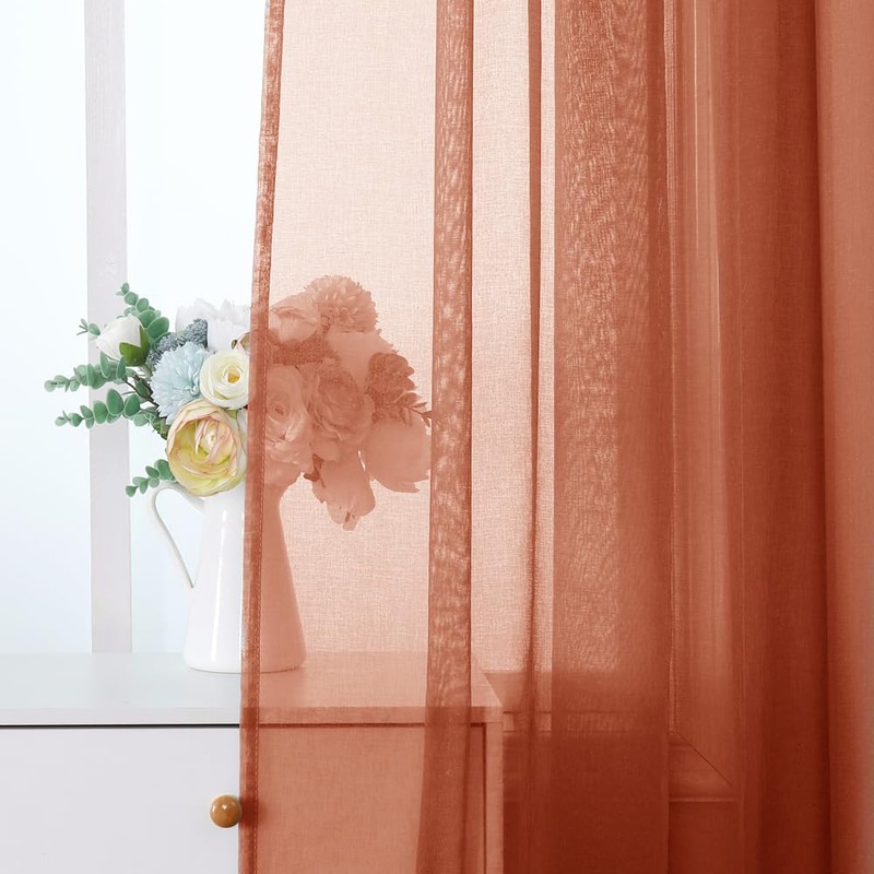 MIULEE Terracotta Sheer Valance Linen Textured Look Half Window Curtain,