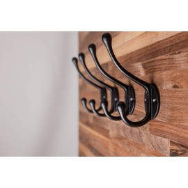 Craftsman Road Vintage Cast Iron Wall Hooks (Black Texture Finish, Set of 4) - Rustic, Farmhouse Coat Hooks | Great for Coats, Bags, Towels, Hats | Classic Slender