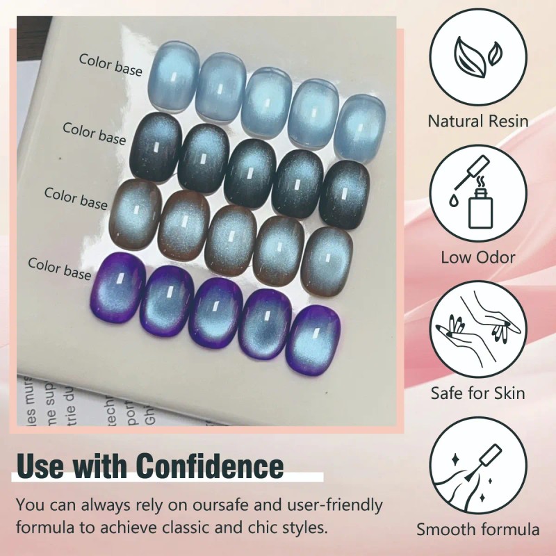 Esmalte Semipermanente Gel Efecto Ojo Gato 12 Ml+ Iman, 5pcs