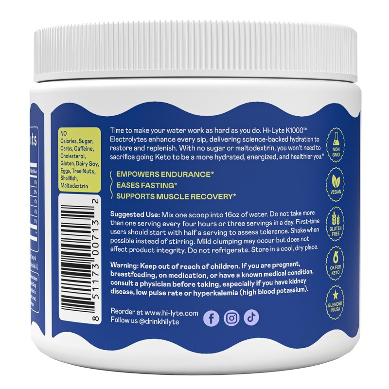 Hi-Lyte K1000 Blue Raspberry Electrolytes Powder, 50 Servings - 1000mg