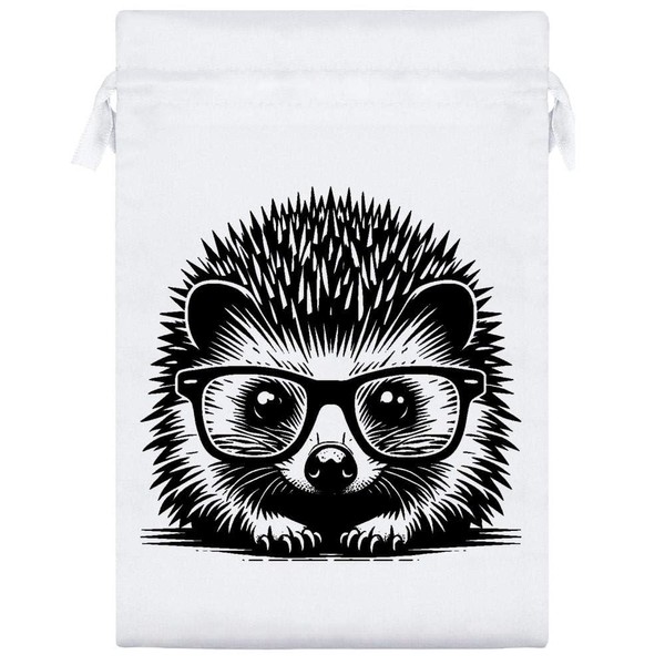 Azeeda 25cm 'Hedgehog Wearing Glasses' Satin Drawstring Bag/Pouch (SB00098744)
