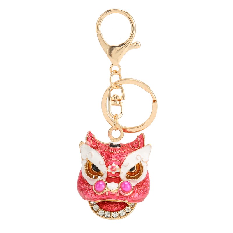 6pcs Lion Dance Keychains Cute Funny Rust Prevention Rhinestone Keychain