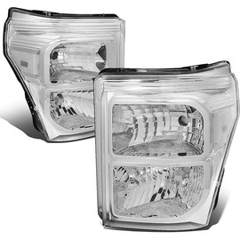 DNA MOTORING HL-OH-FSU13-CH-CL1 Chrome Housing Headlights Replacement Compatible with 11-16 F-250 / F-350 / F-450 / F-550 Super Duty