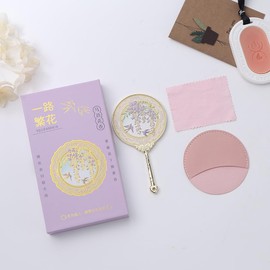 mulanfeng Vintage Style Handheld Mirror with Embossed Patterns, Princess Handheld Mirror with Handle, Beautiful Gift for Girls & Women (Purple)