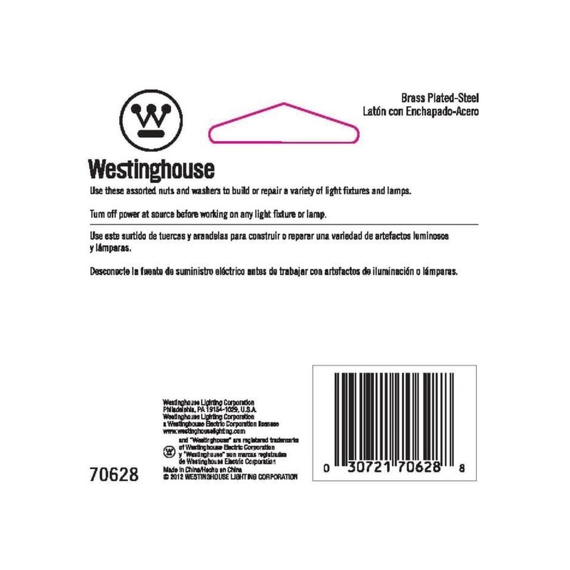 Westinghouse 70628 Brass-Plated Steel Nuts and Washers, Assorted, 6 Pieces