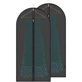 BALEINE 48'' Translucent Garment Bags, 2 Packs PEVA Dress Bag for Closet Clothes Dresses Suit Coats Storage (Black, 2PK)