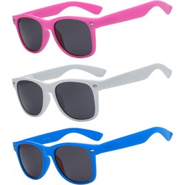 OWL 3 Pack Women’s Sunglasses, UV Protected Retro Vintage Sunglasses, Smoke Lens Cool Sunglasses for Men, Colored Plastic Sunglasses Womens, Pink, White & Blue Trendy Sunglasses for Women & Mens