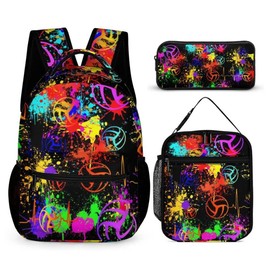 Volleyball Backpack with Lunch Box & Pencil Case for Kids Girls Boys School, 16 Inch Cool Volleyball Bookbag, School Backpack for Students Children, sustainable, Lightweight, Large Capacity