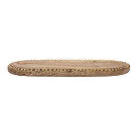 Creative Co-Op 16 Inches Hand-Carved Mango Wood Beads, Natural and Gold Finish Tray