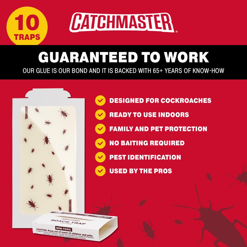 Catchmaster Roach Trap Glue Boards 10-Pk, Adhesive Bug Catcher, Scorpion,