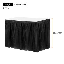 sourcing map 4 Pack Black Plastic Table Skirts, 29 in x 14 Ft Table Skirts for Rectangle Tables, Disposable Table Covers for Birthday Wedding Party