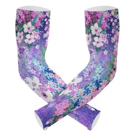 Gardening Sleeves Purple Floral Spring Farm Sun Protective Arm Sleeves with Tumb Hole for Yard Work Flowers Garden Summer Sports Cooling Arm Guards for Biting Gardening Gifts for Women