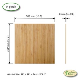 2MM Premium Bamboo Plywood 5/64 inch x 12 inch x 12 inch (Nominal), Carbonized Vertical – (Pack of 6) Perfect for Laser Cutting