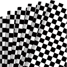 Sanixin 12 Sheet Checkered Flag Wraping Paper Black White Racing Car Gift Wrap Paper for Birthday Party Baby Shower Racing Themed Party DIY Craft, 27.6 × 19.7 Inches