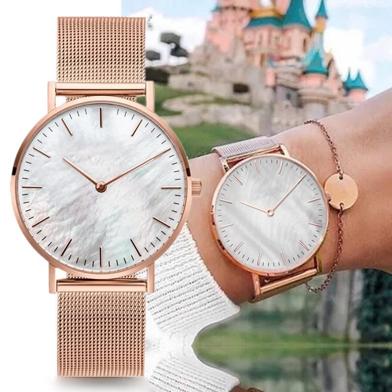 Basfur Dress Watch Fe-Montre-063-01, Rose gold band / white dial,