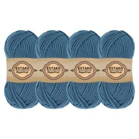 Estako Megastar, (4 Skeins Pack) 75% Acrylic 25% Wool Yarn, Soft, Chunky Bulky Weight #5 for Crochet and Knitting (4 x 3.52 Oz) / (4 x 120 Yrds) (65096 - Oil Blue)
