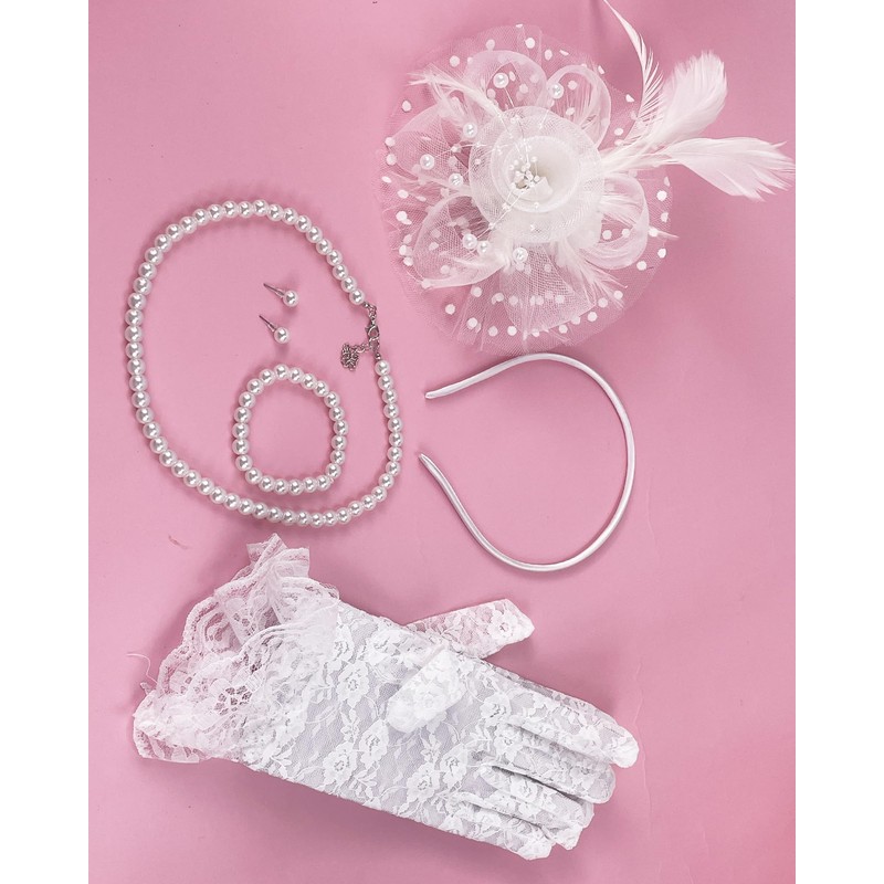 Bniksok Girls White Tea Party Fascinators Hats with Lace Gloves