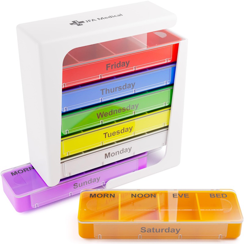 JFA Medical Weekly Stackable Pill Box Organiser/Reminder for Medicines Supplements,
