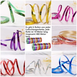 wenweo 480 Metre Long Streamers, 48 Sparkling Streamer Birthday in 8 Colours, Perfect for Birthday Decoration, New Year's Eve Decoration, Wedding Decoration, Gift Ribbon and Various Celebrations