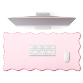 Hahafelt Scalloped Desk Mat Large Scalloped Piping Cute Desk Mat Aesthetic Preppy Table Pad Large Nonslip Pad with Edge Stitching Waterproof Gaming(Pink,31.5 x 15.75 Inches)