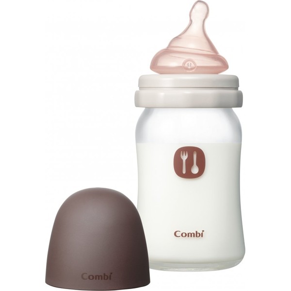 Combi Teteo Breastfeeding Manual LiCO Baby Bottle, Heat Resistant Glass, 5.3 fl oz (160 ml), Small Nipple Included, Mocha