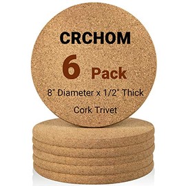 CRCHOM 6 Pack Cork Trivet Set 8" Diameter x 0.5" Thick Round Cork Hot Pads for Dishes, Pots, Pans and Plants