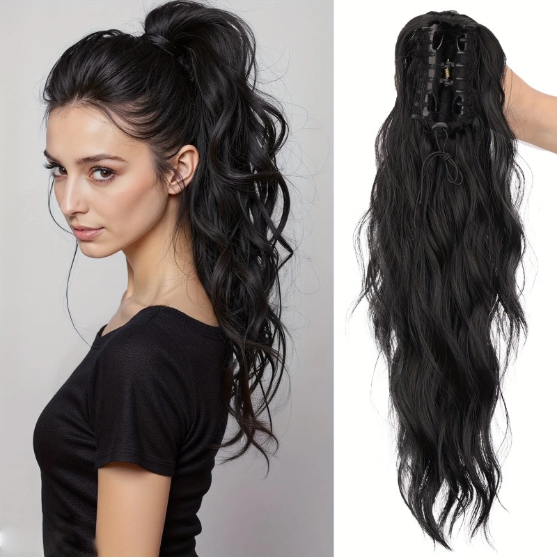 Heat-Resistant Synthetic Curly Water Wave Ponytail Wig for Women Voluminous