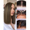 NOSTLAGIA Brown Highlight Bob Wigs Synthetic Lace Front Wig,Mide Part