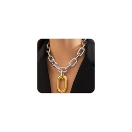 Navirix Chunky Gold Choker Necklace for Women,Two Tone Thick Paperclip Chain Link Necklace,Layered Stack OT Toggle Statement Neck Jewelry Accessories (Silver)