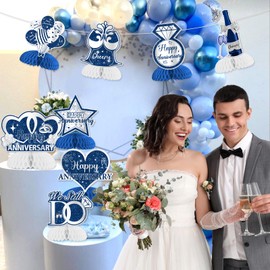 Jollyboom 8Pcs Happy Anniversary Honeycomb Centerpiece, Navy Blue Happy Anniversary Table Decorations We Still Do Wedding Decorations Honeycomb Centerpiece for Men Women Wedding Anniversary Party