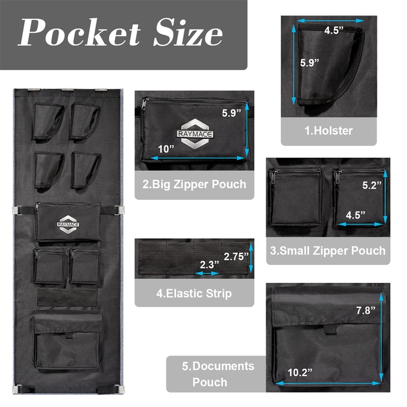 RAYMACE Gun Safe Door Panel Organizer 16.5W*47H, Adjustable Width to