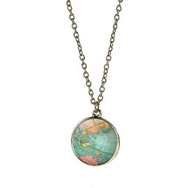 JczR.Y World Map Glass Ball Necklace Double-sided Time Gemstone Pendant Necklace Galaxy Solar System Moon Guardian Stars Necklace for Women(G:World Map)