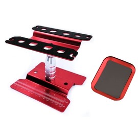 KingVal RC Car Heighten Work Stand Repair Workstation Platform 360° Rotation Adjustable Height with Screw Tray Compatible with 1/8 1/10 Scale RC Cars Trucks (Red)