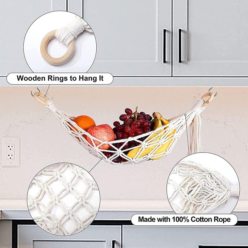 LATRAT Fruit Hammock, Cotton Rope Woven Fruit Net Fruit Vegetable