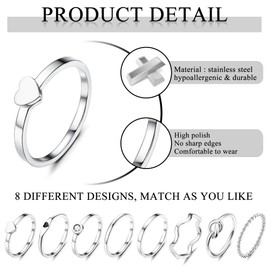 YADOCA 8pcs 2MM Stainless Steel Rings for Women Men 14K Gold Plated Stacking Rings Fashion Simple Plain Knuckle Stacking Midi Thumb Dainty Thin Heart Knot Stackable Statement Band Rings Set Size 5-11